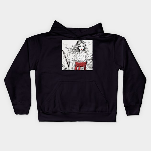 PAINTING  JAPANESE GIRL BLACK AND WHITE Kids Hoodie by nonagobich